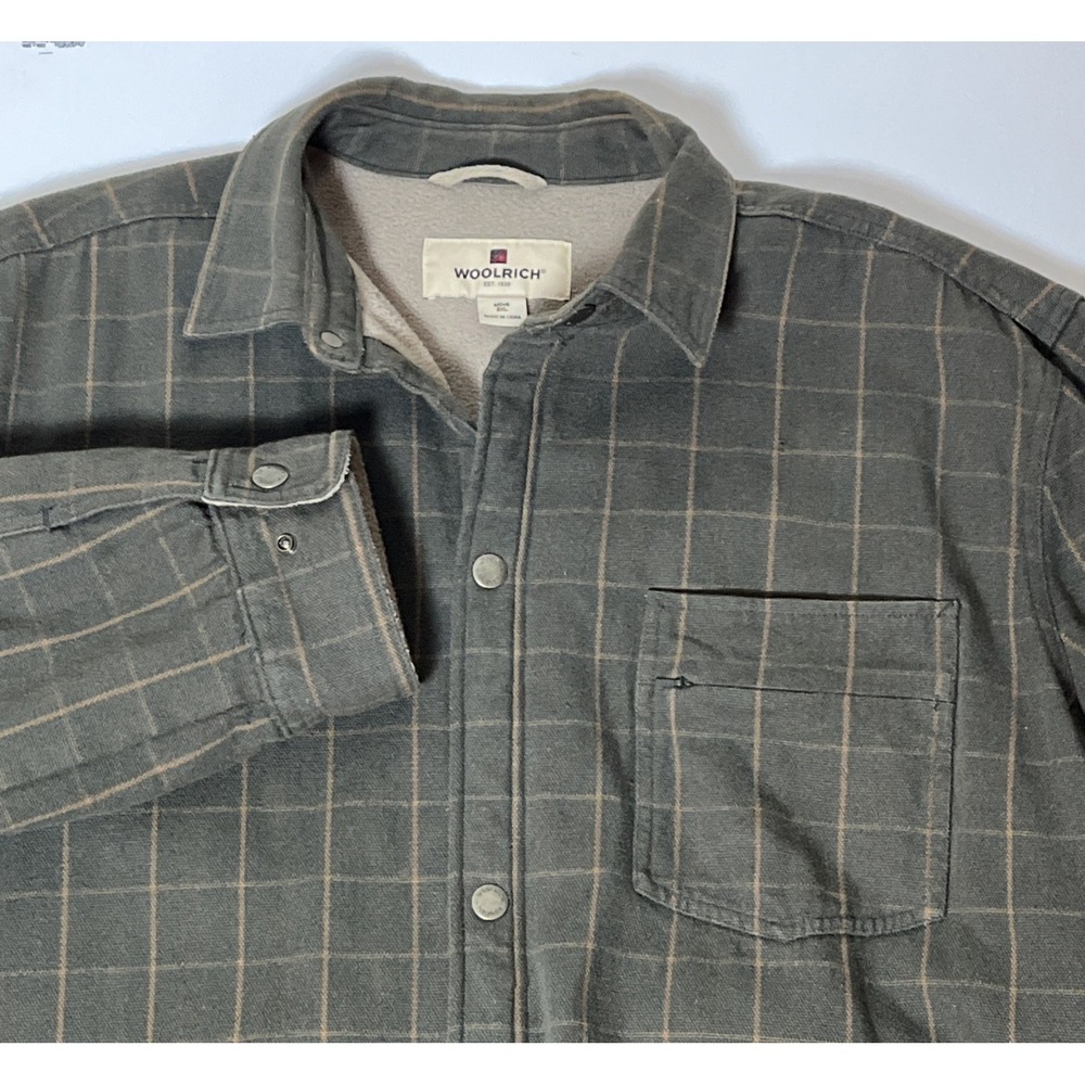 Woolrich Jacket Mens XXL Dark Loden Plaid Fleece Lined Canvas 6232